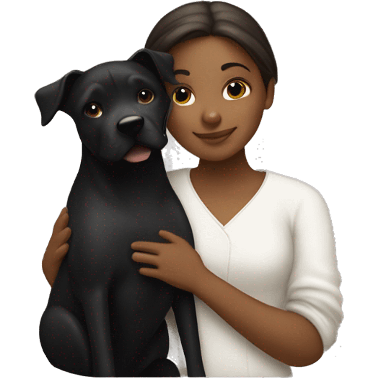 Italian girl hugging black mstaff dog emoji