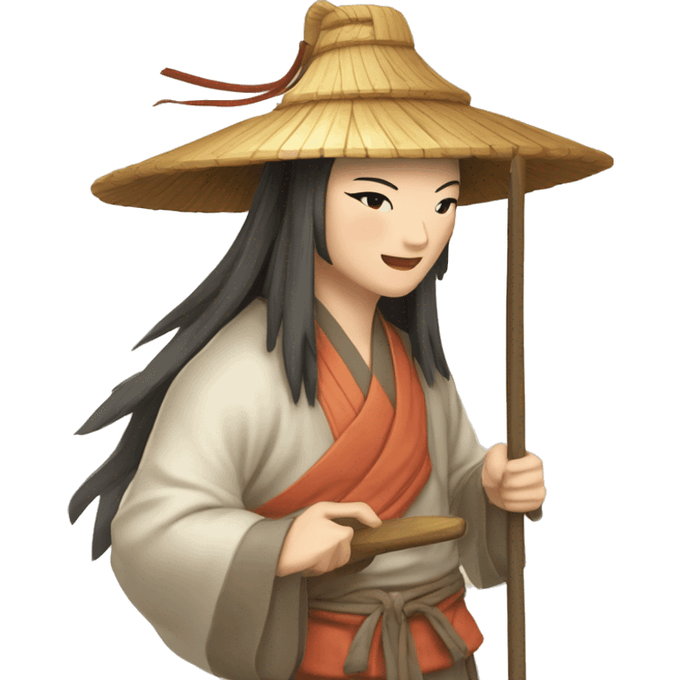 Lu Ban is a legendary figure in Chinese mythology, depicted as a clever craftsman often wearing wide robes, a broad-brimmed hat, and carrying woodworking tools. 🛠️🎩👕 emoji