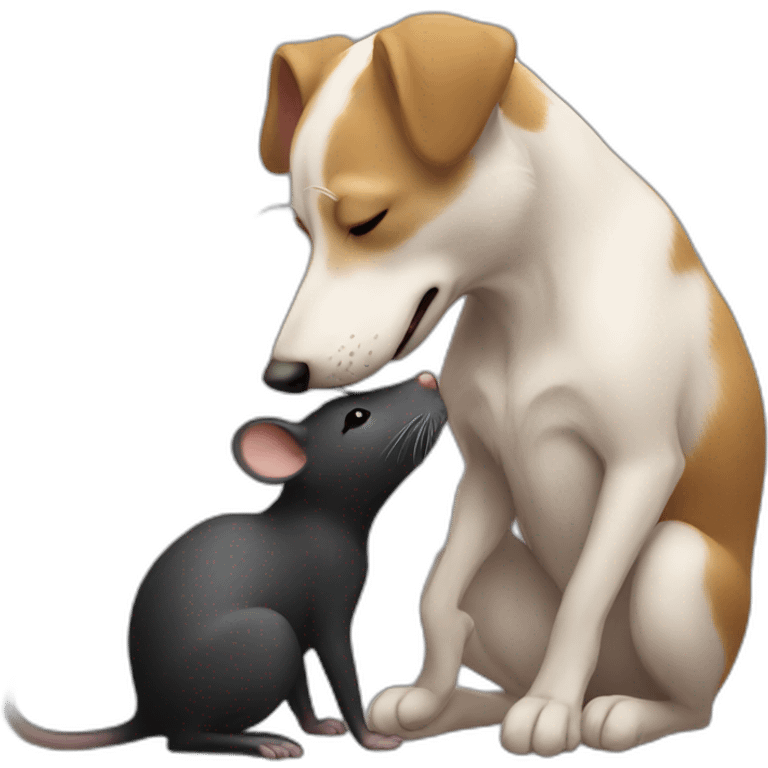 A black rat kissing a dog emoji