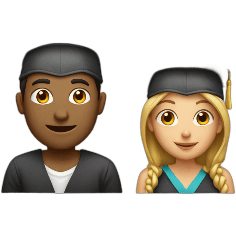 students with one women and one men wearing academic caps emoji