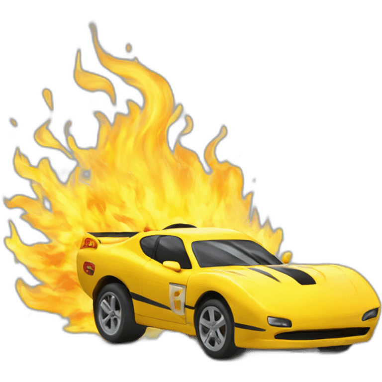 yellow racecar crashing and on fire emoji