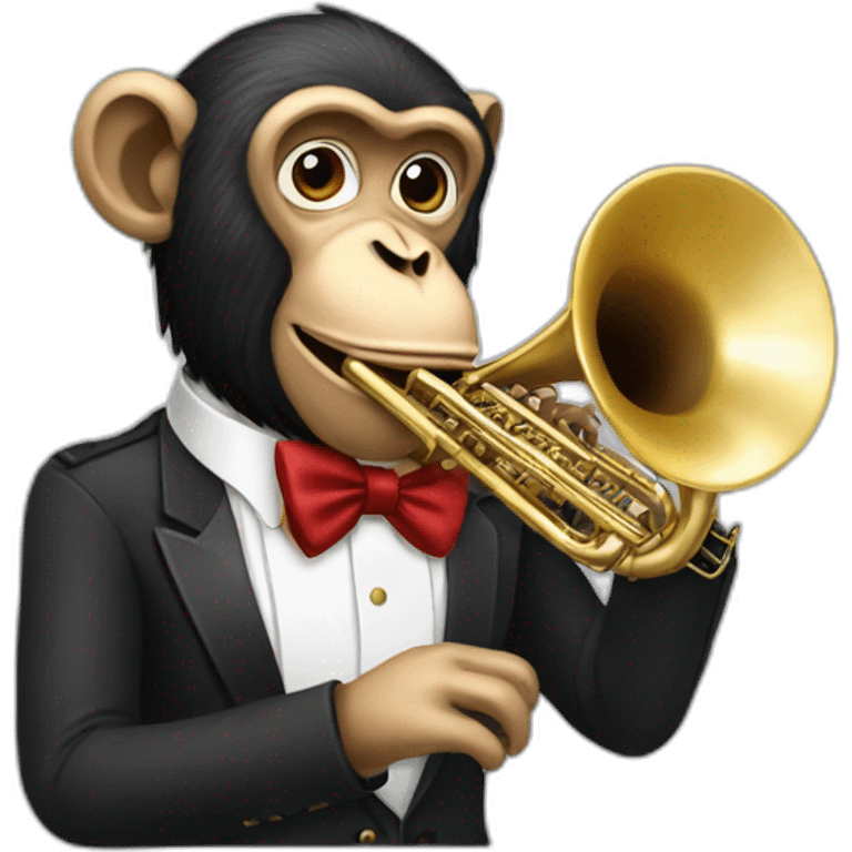 monkey playing tuba wearing a bow emoji