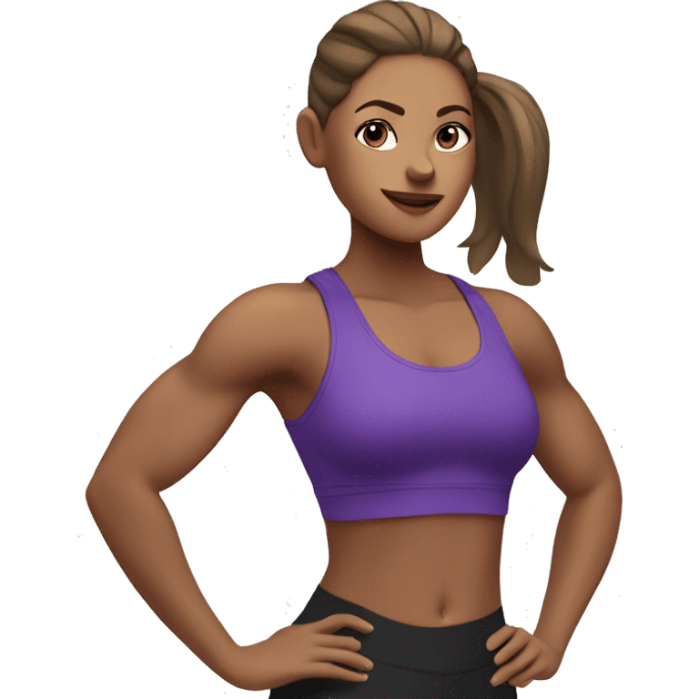 What girl with brown ponytail in purple top training at the gym  emoji