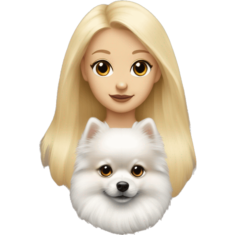 White baby pomeranian with a blonde girl with light skin emoji