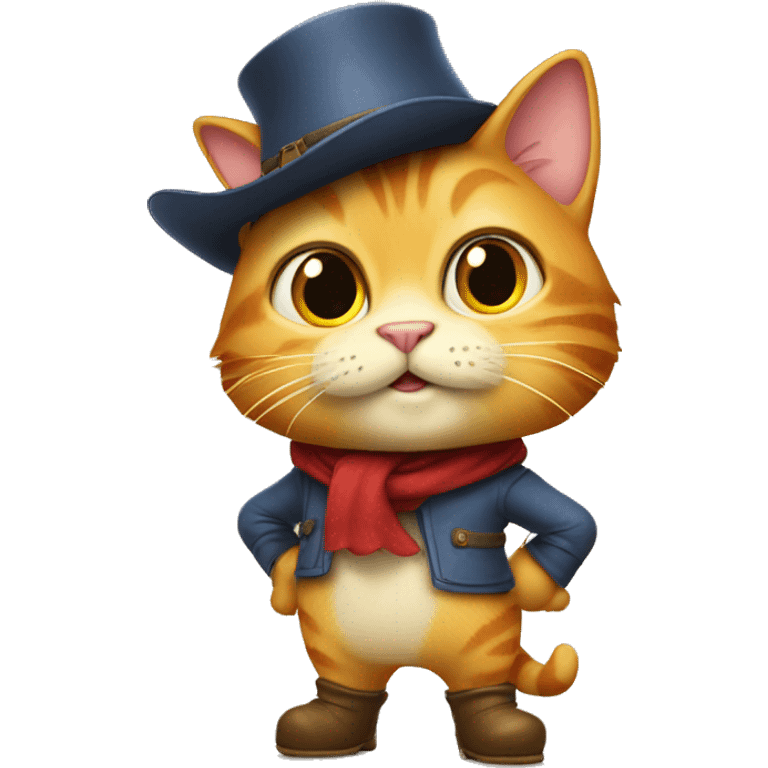 Puss in Boots standing in two legs wearing cap and boots emoji