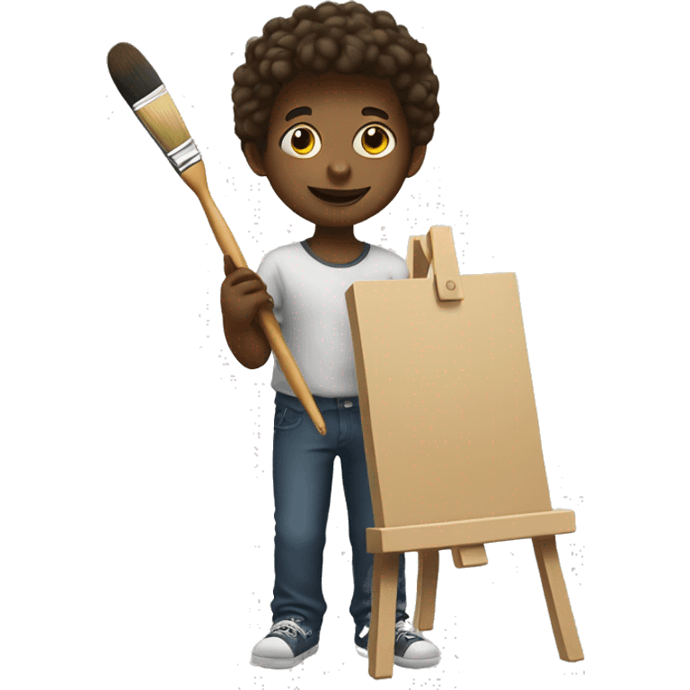 boy holds brush, an easel emoji