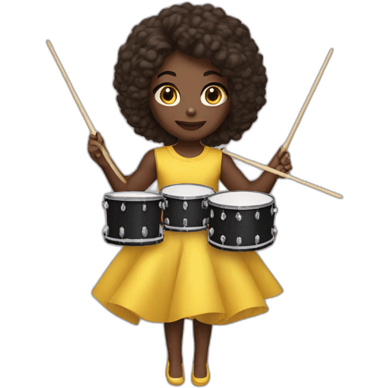 cute girl drummer dark skin yellow dress emoji