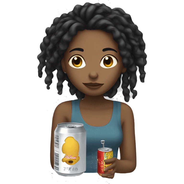 black haired girl with locs drinking out of a can emoji