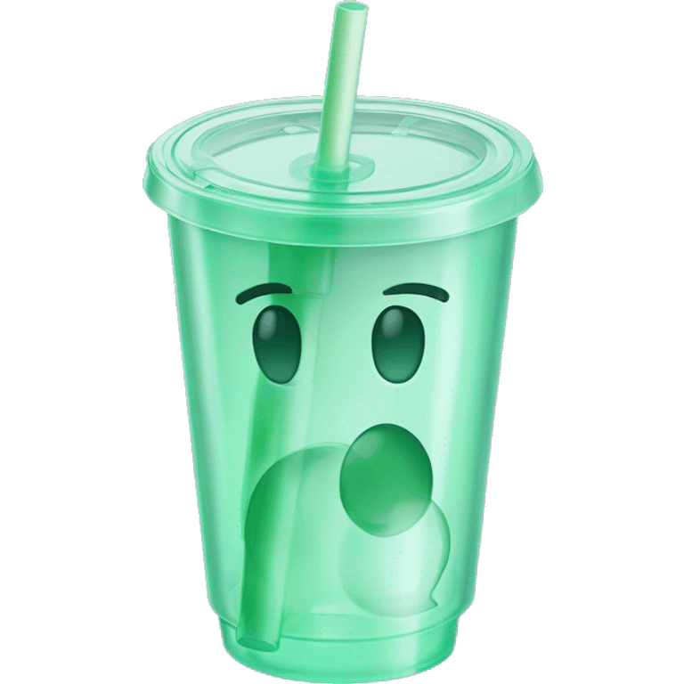 Realistic plastic cup and lid with Transluscent mint green and large ice cubes inside and one straw through the top of the lid. emoji