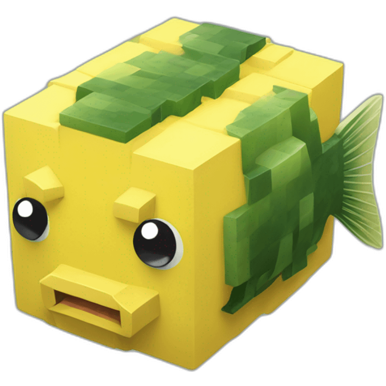 one big cube yellow fugu fish in minecraft style emoji