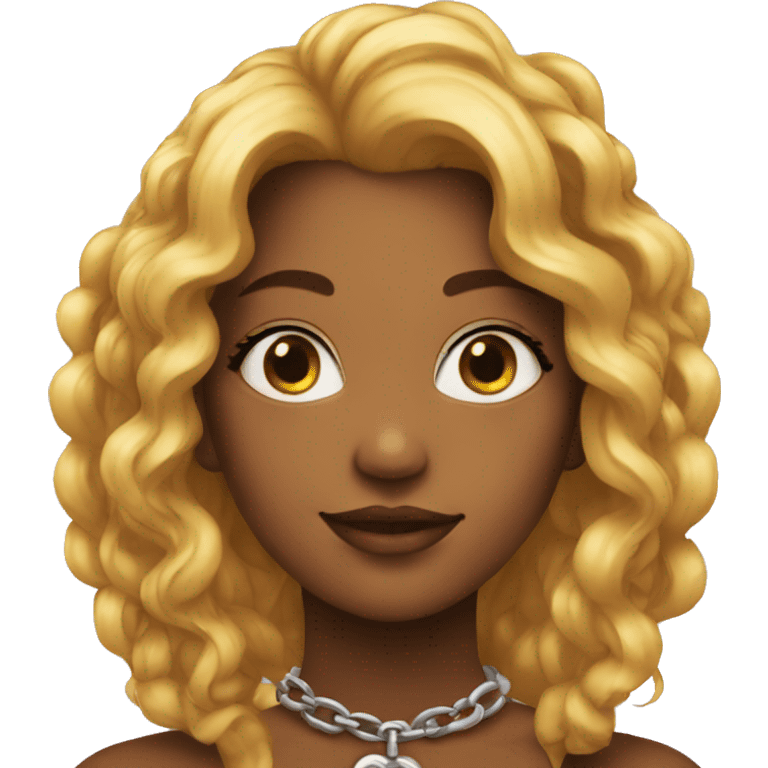 a heart chain around her neck emoji