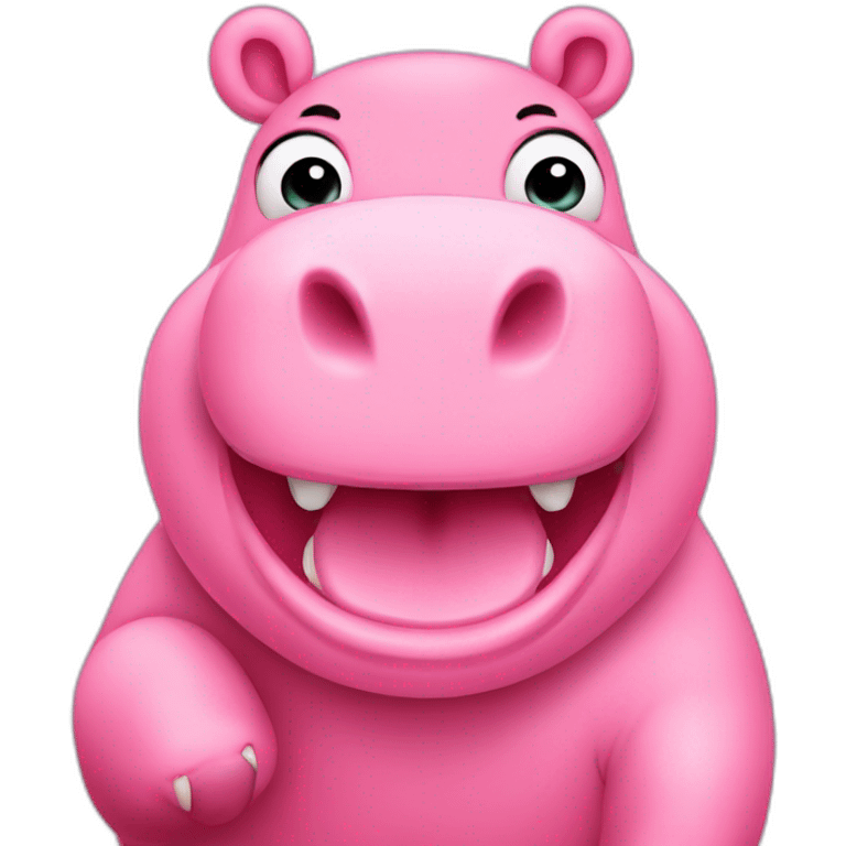 cute pink hippo with a victory sign emoji