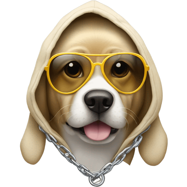 Dog with hoodie, chain, and sun glasses emoji