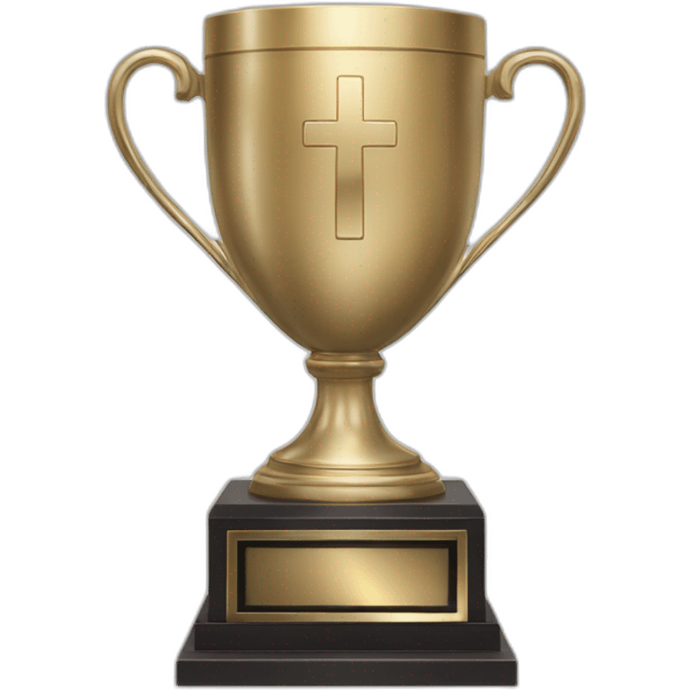 royal big empty Christian trophy for the winner with a cross on royal background  with number 1 emoji