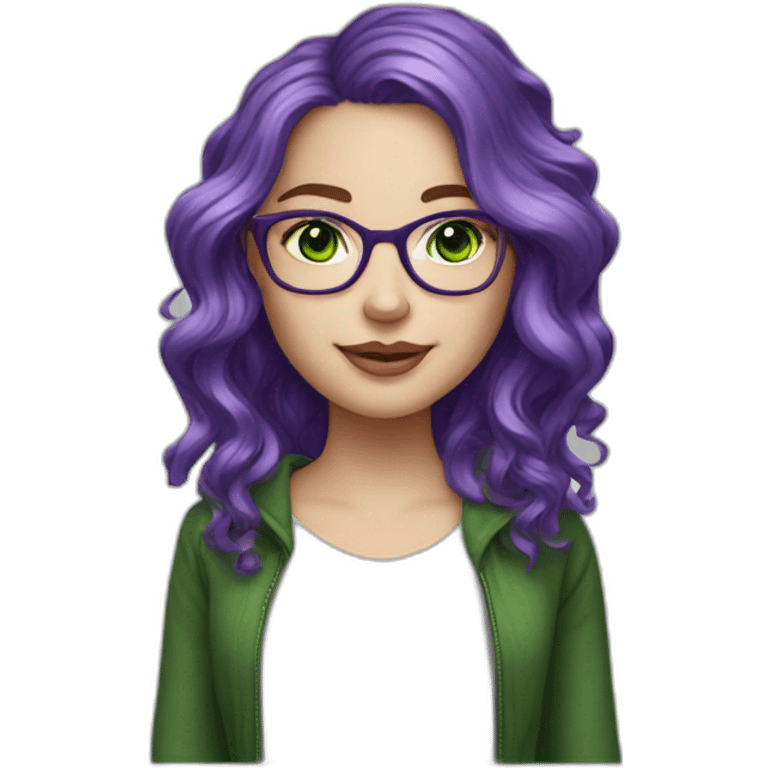 white-girl-purple-wavy-hair-green-eyes-square-glasses emoji