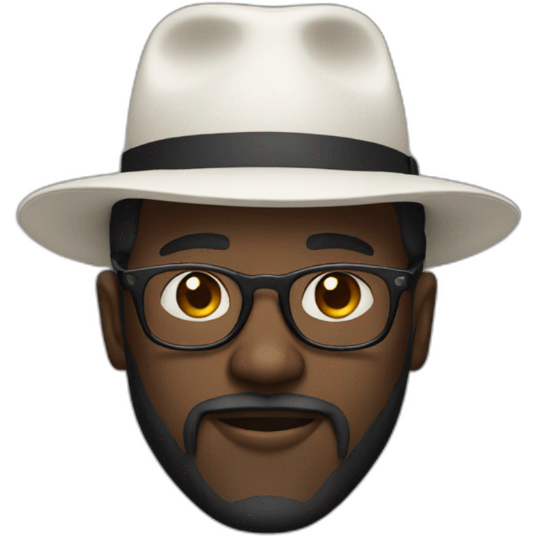 Dark skinned man with a white fedora and glasses and small black beard emoji