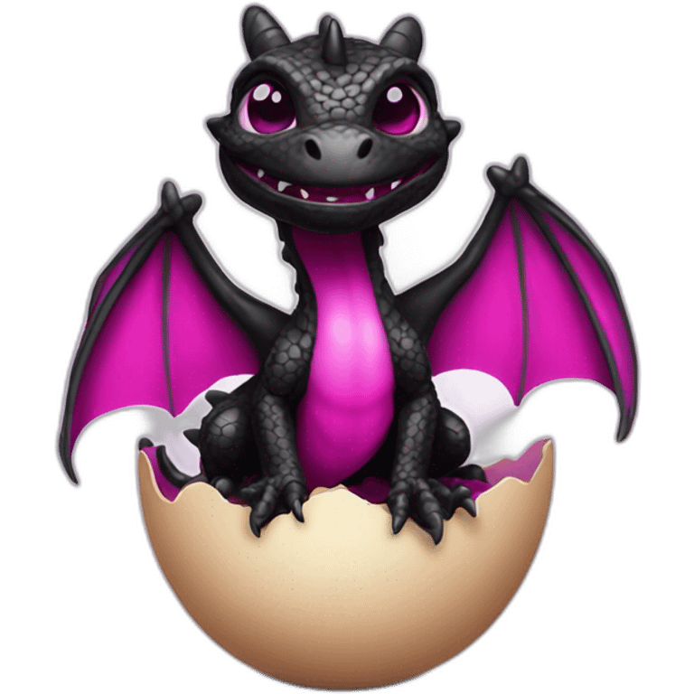 black and magenta baby dragon in egg emoji