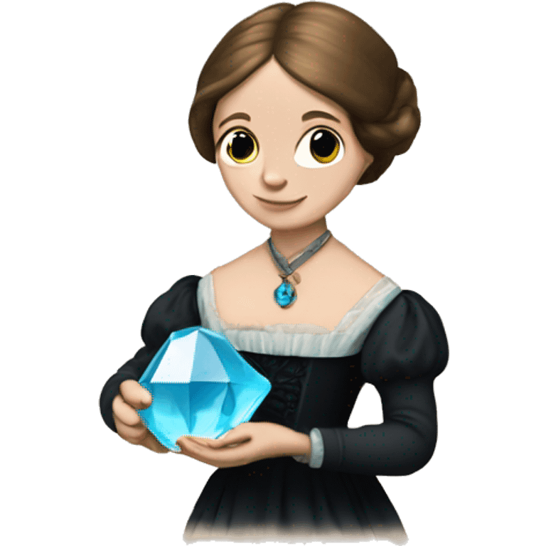 Charlotte Bronte holding a gem in her hand emoji