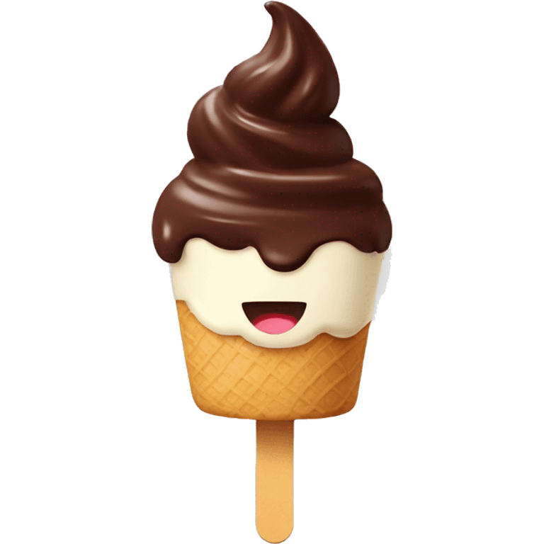 ice cream on a stick with chocolate, flat shape with a good mood  emoji