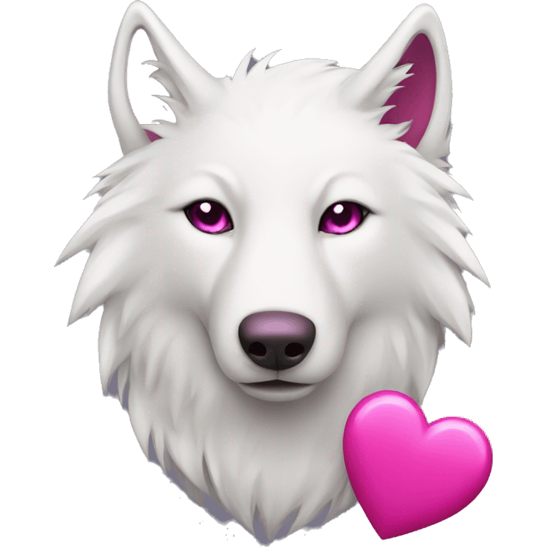 white wolf in love with dark pink heart emoji