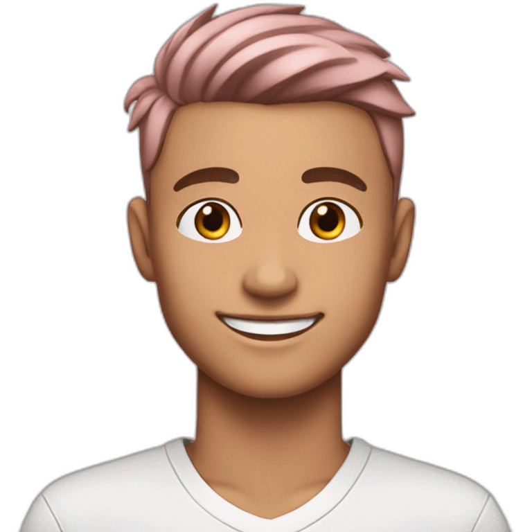 17-year-old boys with pinkish hair, smiling, with a skin tone resembling Cristiano Ronaldo's. emoji