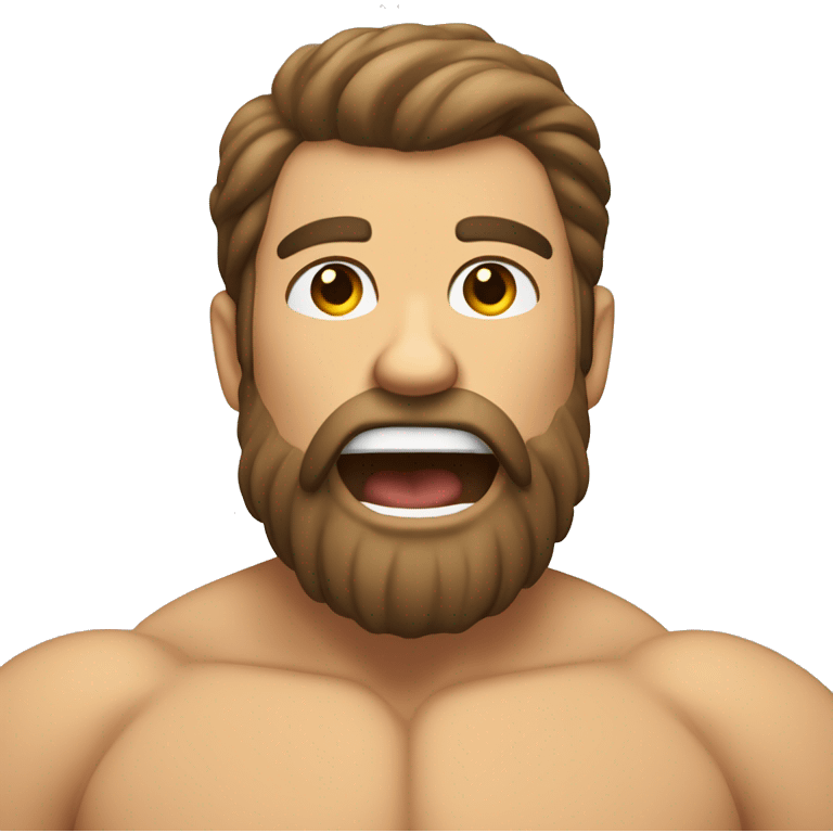 ‘Bearish’ muscular, body hair, bearded, male pointing into his open mouth emoji