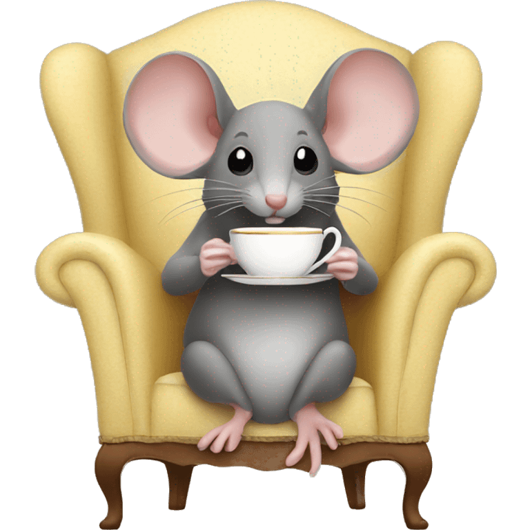 mouse drinking tea looking at camera sitting in a chair emoji