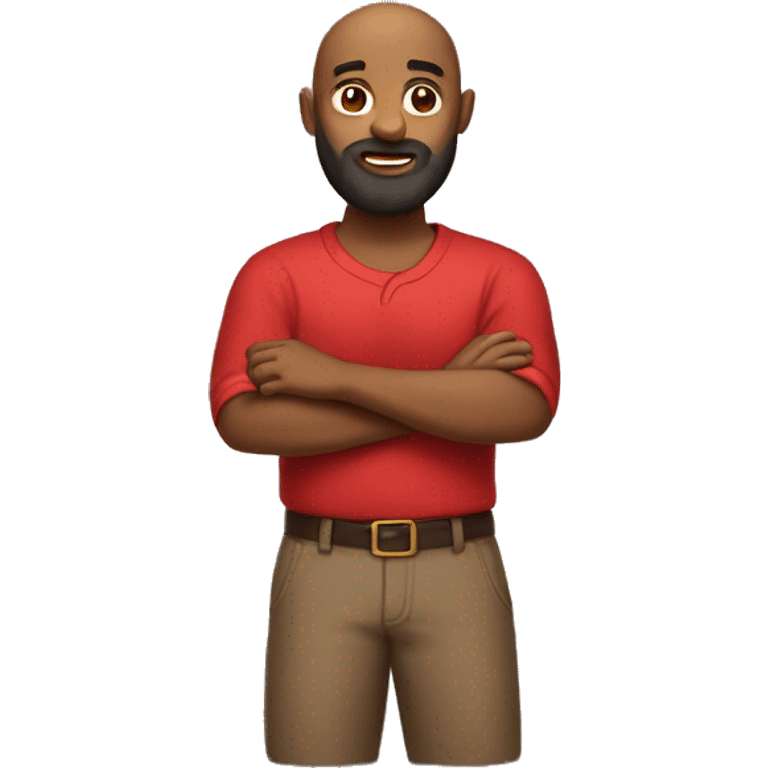 brown bald man with a busy beard in a Cross Hands Pose wearing a red shirt emoji