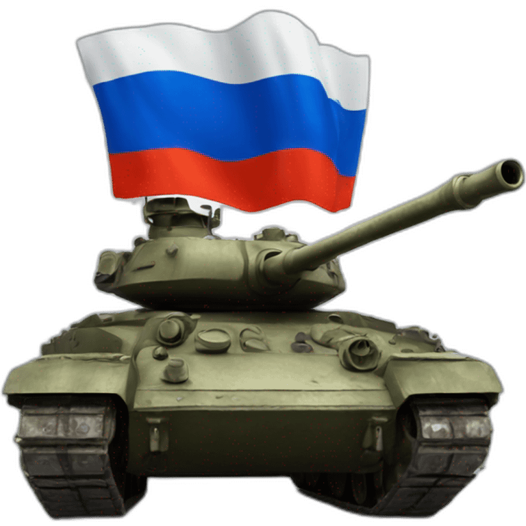 Russian Tank with explosions bihind and russian flag emoji