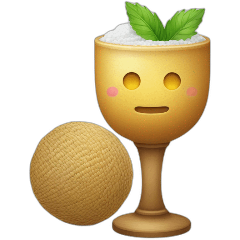 un goblet avec des bille de tapioca et tu the froid avec une paille emoji