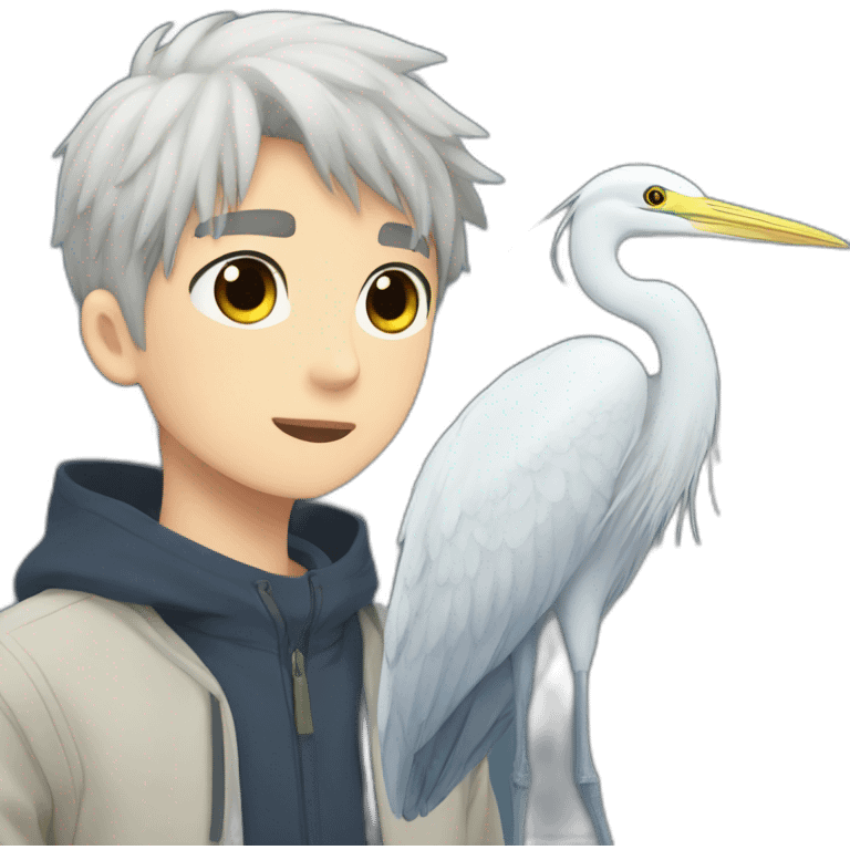 A boy and a heron anime  emoji