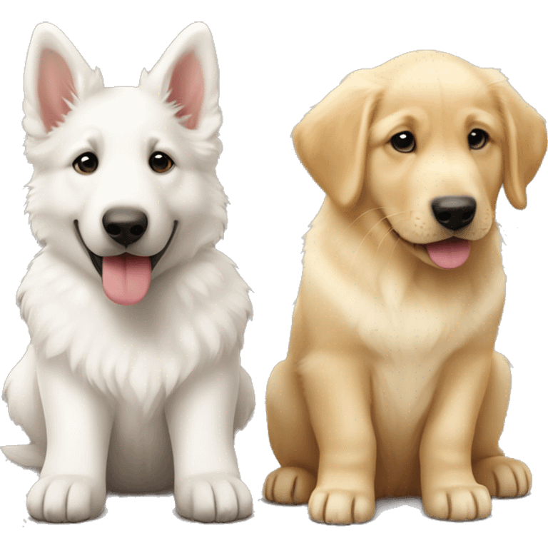 WHITE colored German shepherd and golden retriever puppy next to each other emoji