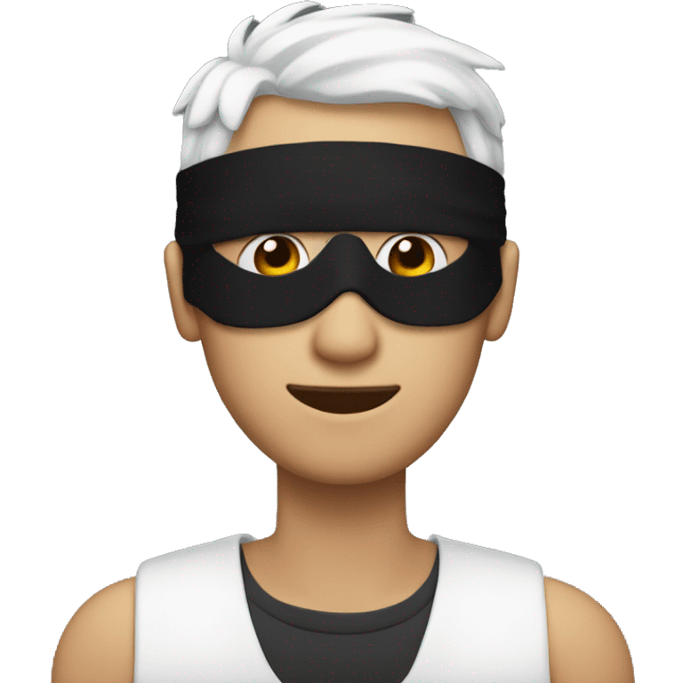 29 year old man with blindfold on and with white hair emoji