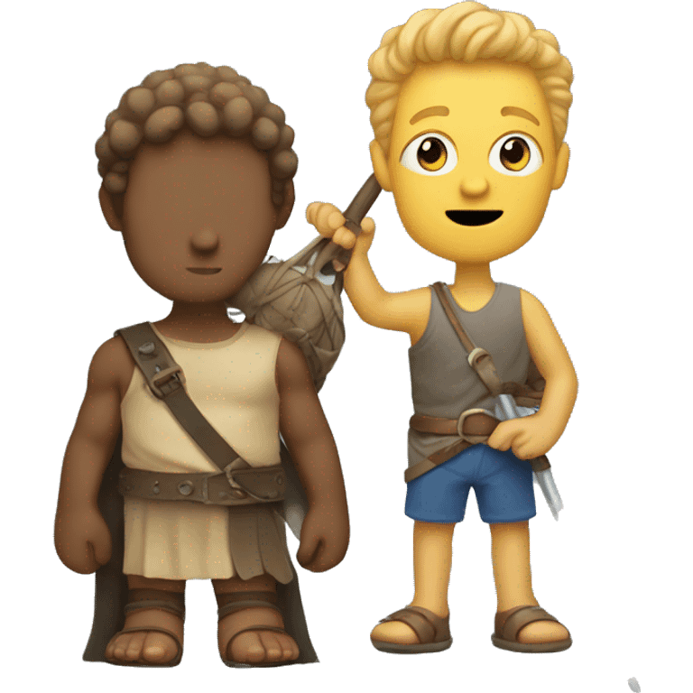 Tiny David with sling and giant Goliath emoji