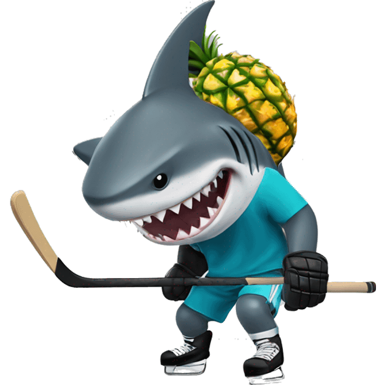 A shark playing hockey with pineapple helmet emoji