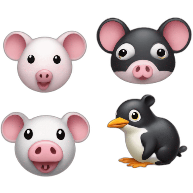 Mouse with penguin and two pigs emoji