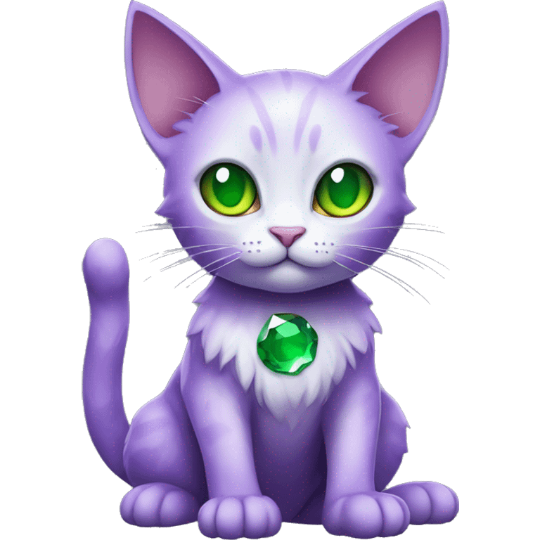 Dark-type-Fakémon-Cat Purple eyes, green gem on chest, full body emoji