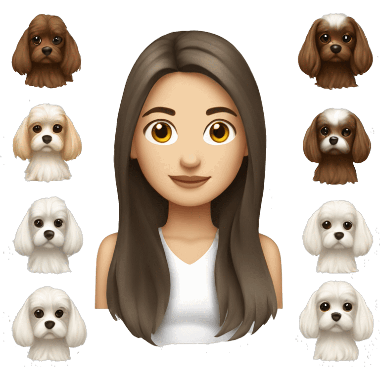 Brunette girl long hair with Maltese dog emoji