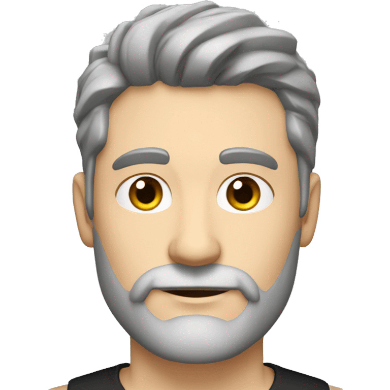 White man in black v-neck shirt with greying black hair and short greying beard emoji