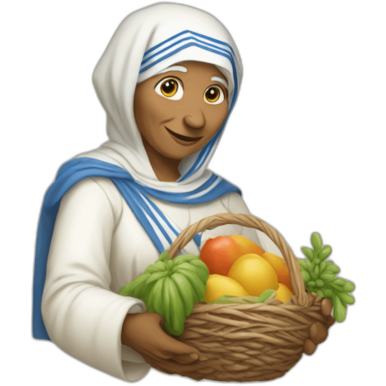 Mother theresa showing the mano cornuta emoji