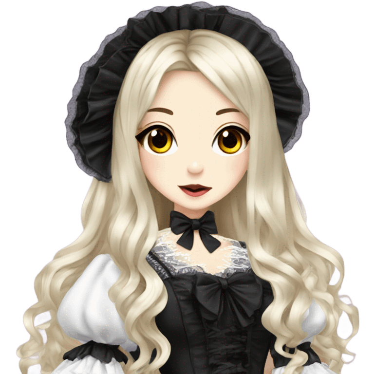 hime gyaru girl, victorian dress, black hair, vampire  emoji