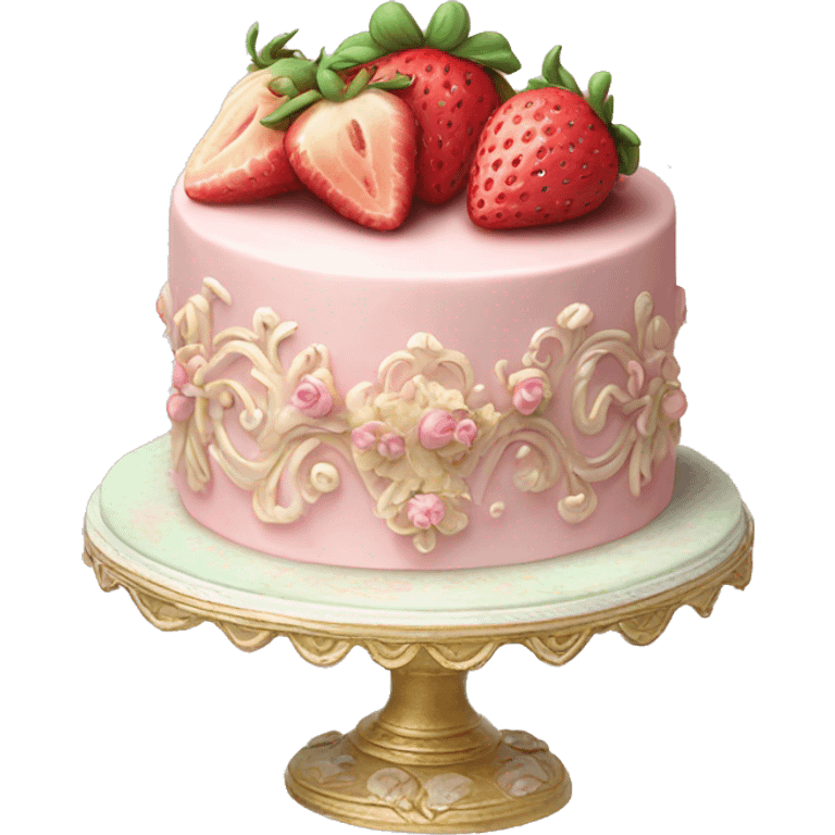 vintage rococo highly detailed pale pink cake with strawberries emoji