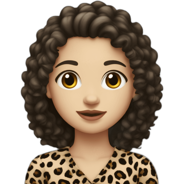 White European curly longblackhair girl in leopard emoji