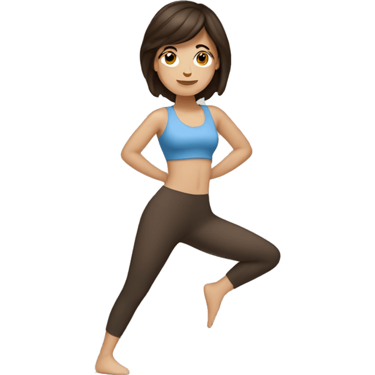 White girl with dark brown kind hair doing yoga  emoji