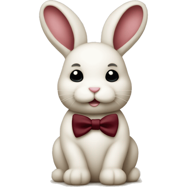 Sitting down. Stuffed Crème Baby bunny. Burgundy bow tie emoji