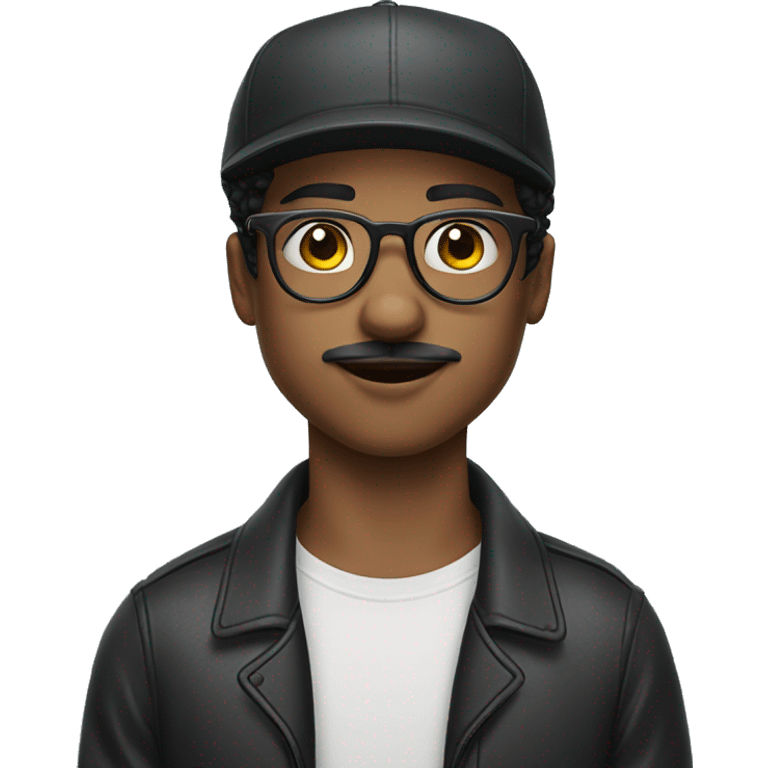 A Young non binary with eye liner and mustache and cap and glasses emoji