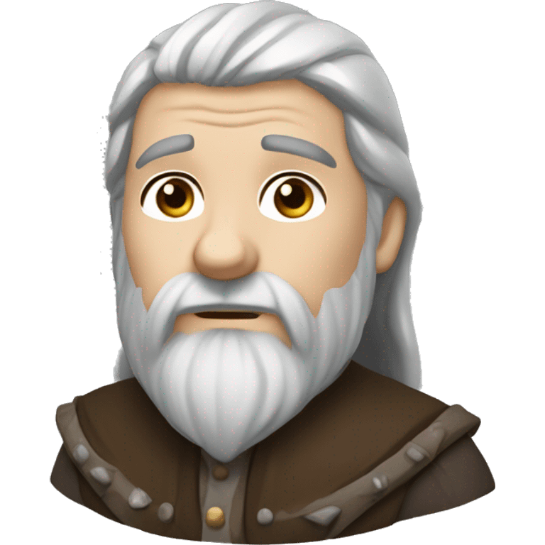 Dwarf cleric brown hair long face and grey eyes emoji