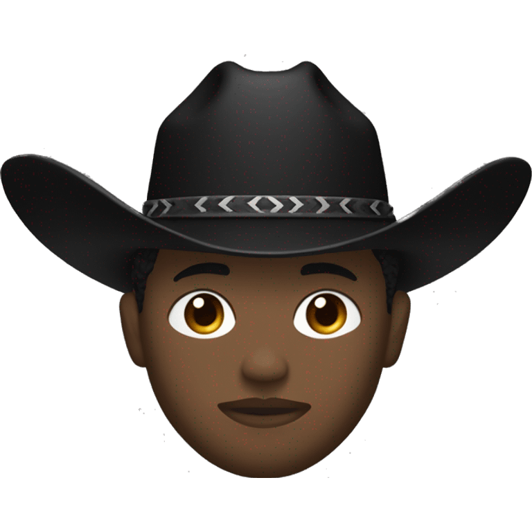 a black guy with light skin tone, wearing a black cowboy hat and a black bandana covering the lower part of his face. A dark brown poncho is visible. Angle: head only, accent on the face emoji