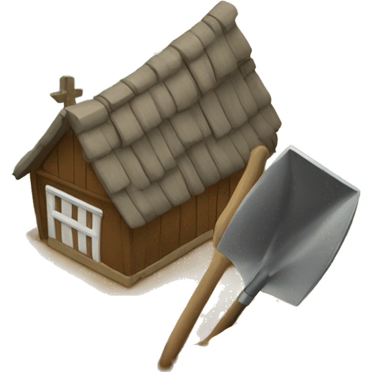 2 shovels in a cross infront of a hut emoji emoji