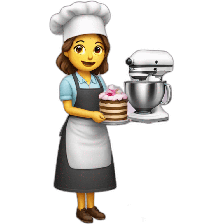 woman confectioner in full length with a mixer emoji